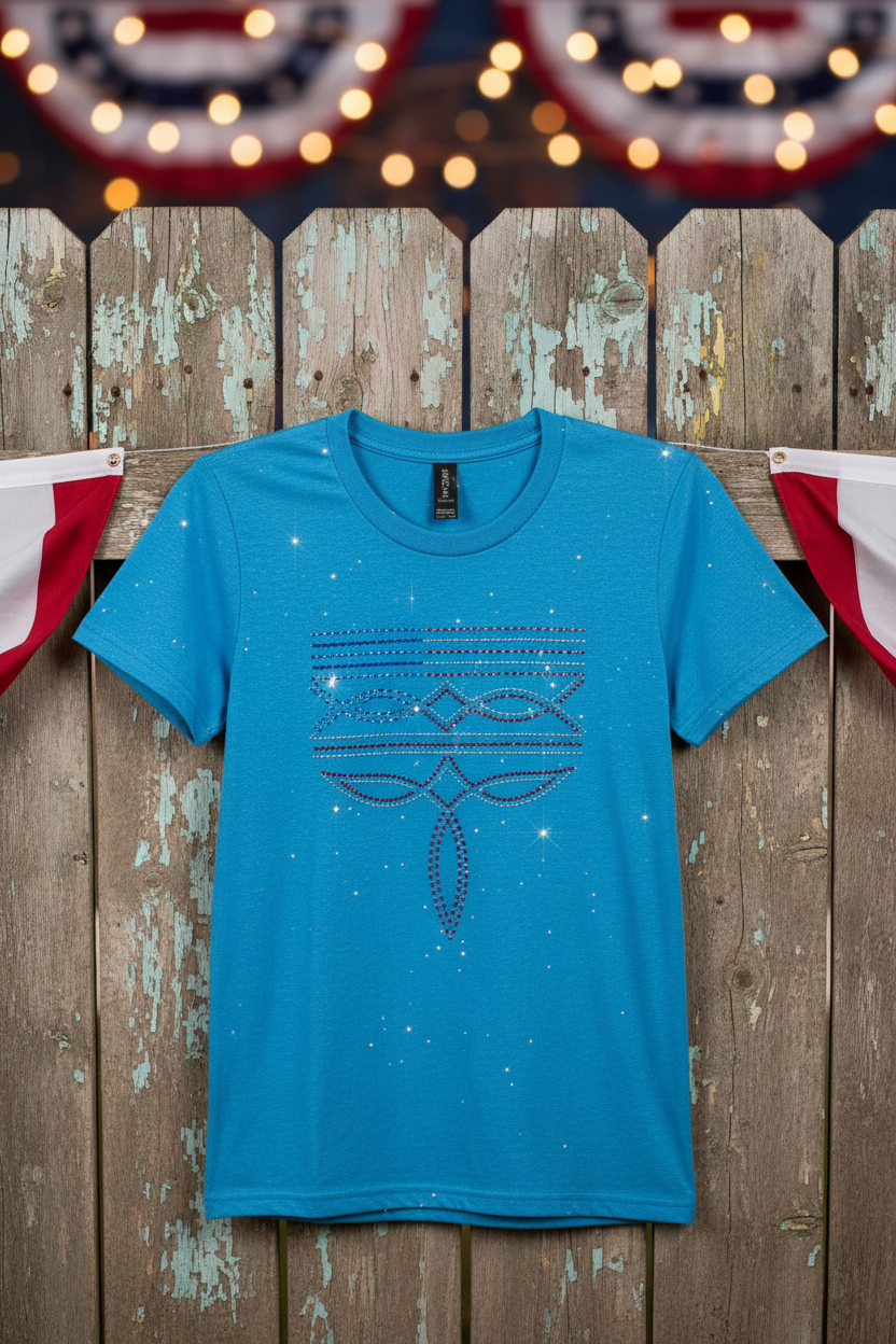 4th of July Rhinestone Boot Stitch Tee