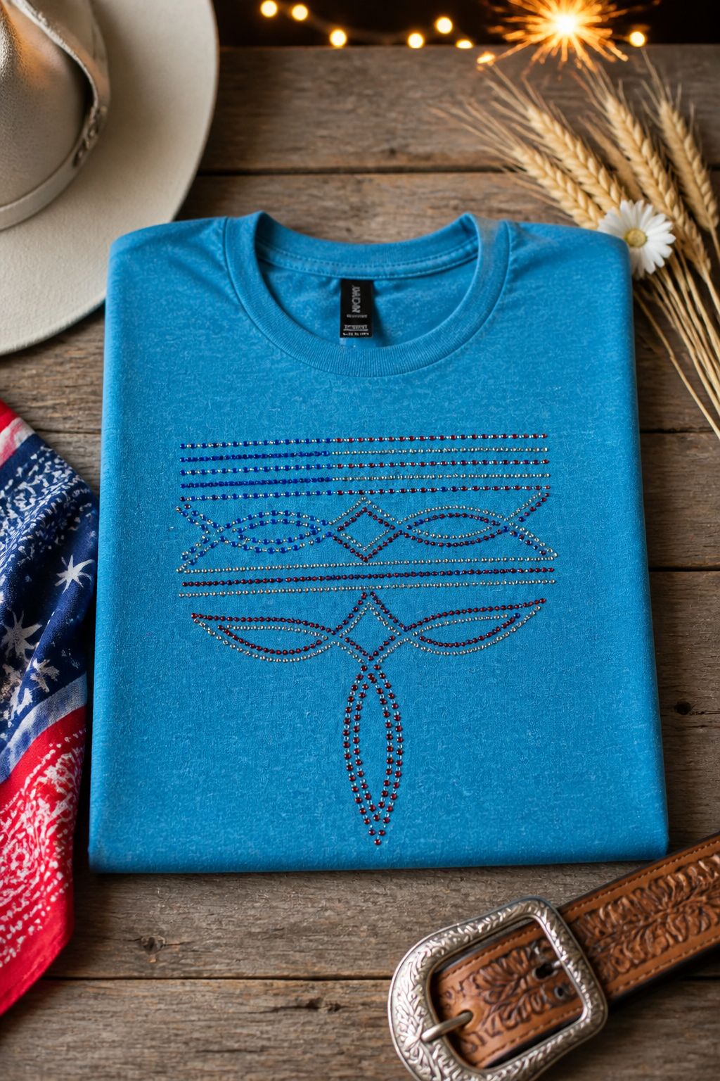 4th of July Rhinestone Boot Stitch Tee